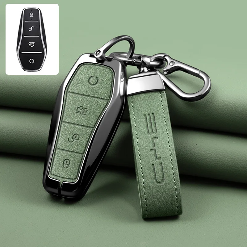Auto Zink-legierung Leder Schlüssel Fall Abdeckung Halter Für BYD Song Pro Tang Dm QIn PLUS MAX Yuan Atto 3 Han EV delphin Auto Schlüssel Schutz – Detail 5