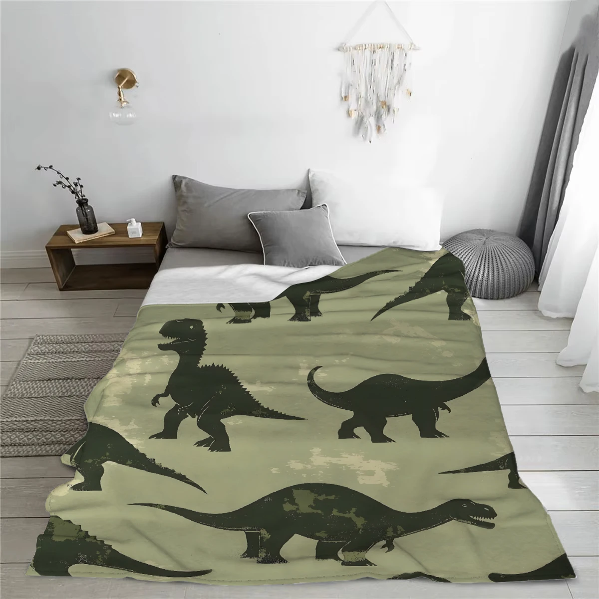 1 قطعة بطانية خضراء الديناصورات الجوراسية طباعة مريحة الفانيلا بطانية للمنزل غرفة المعيشة ديكور غرفة نوم هدية عيد ميلاد للبنين #5