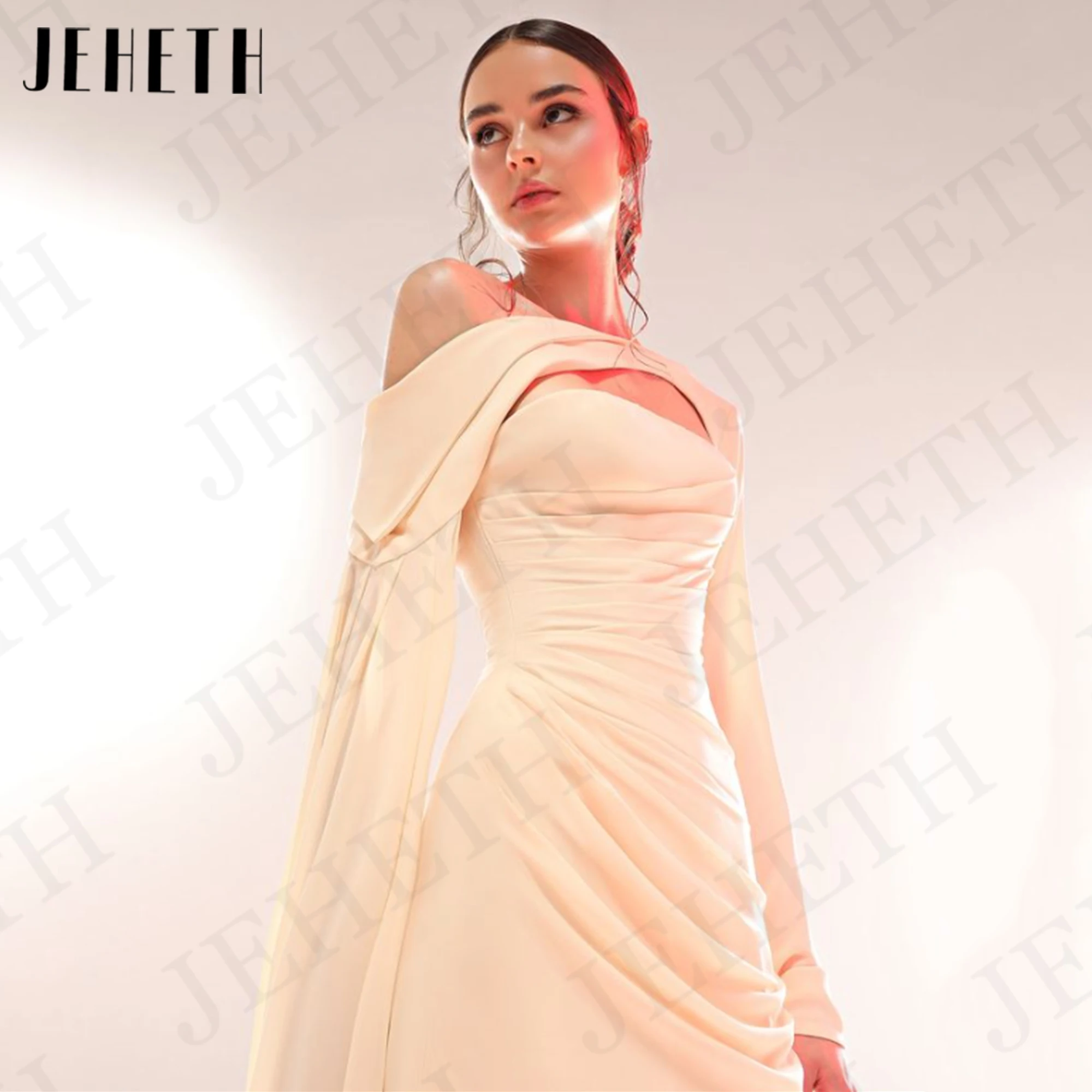 JEHETH Simple Elegant Mermaid Evening Dresses One Shoulder Chiffon Saudi Arabia Prom Dress فساتين سهرة Floor Length Customized image 3