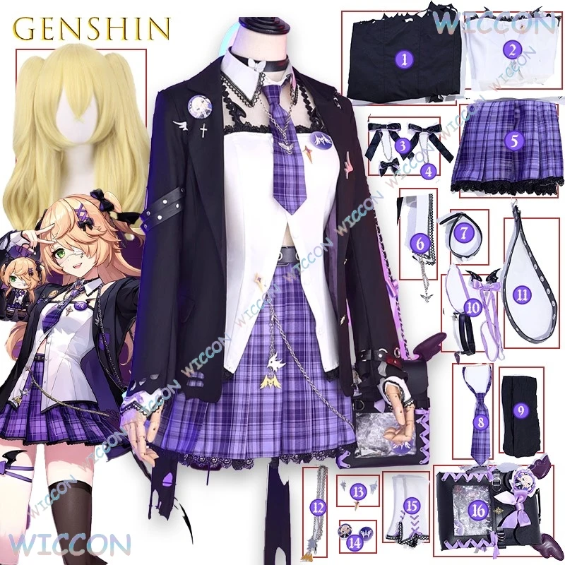 

Genshin Impact Fischl Cafe Dress Cosplay Outfit Gothic Lolita Costume Gloves Stockings Anime Game Character Halloween Christmas