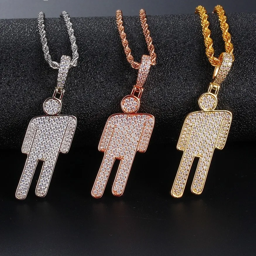 

Ожерелье для маленького человека в стиле хип-хоп, панк, с наклонной головой, AAA, инкрустация цирконом, прочный кулон из сплава для мужчин и женщин