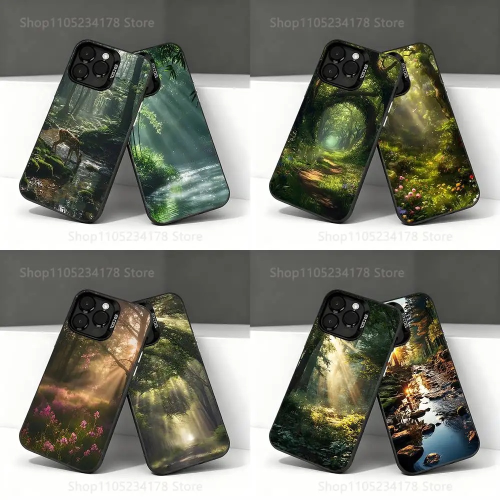 

Forest Landscape Tyndall effect Black Phone Case Compatible with iPhone 17 16 15 14 13 12 11, Pro, Max, Plus, E, Air, Mini