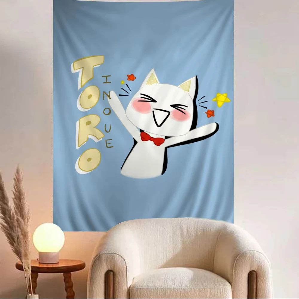 Inoue Toro Cute Cat Hippie Tapestry, Bohemian Style Wall Hanging. Soft Fabric with Vivid Print, Perfect for Living Room, Bedroom