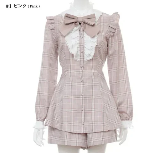 Lady SC Suit Popular Plaid Mass Production New Spring Dress 2 Piece Sets Womens Outfits Rojita Lolita Shirt Top and Shorts Set