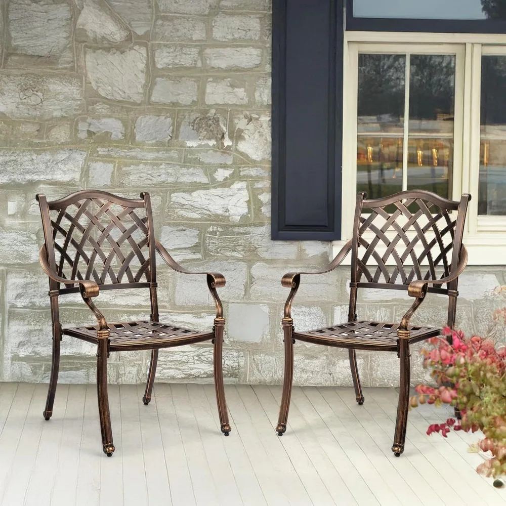 

Patio Chairs Set of 2 - Stackable Outdoor Cast Aluminum Dining Chairs with Vintage Bronze Finish and Diamond Pattern,