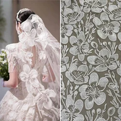 Off White High Quality Corded French Chantilly Lace Fabric Wedding Dress Mesh Embroidery lace Fabric Sell By 1 Yard