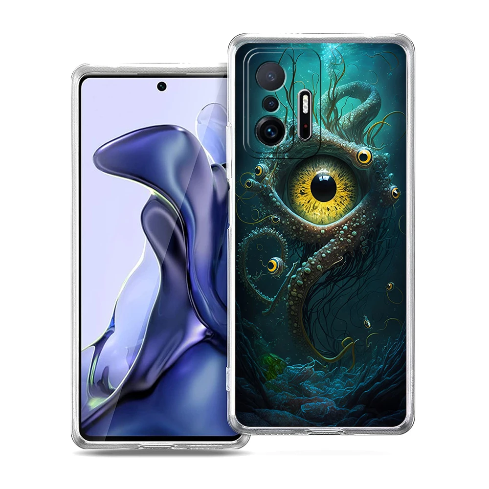 Capa de telefone transparente para xiaomi mi 14 13 12 11 ultra 13t 12t 11t poco x3 nfc f3 f6 pro lite macio tpu escudo o olho de cthulhu
