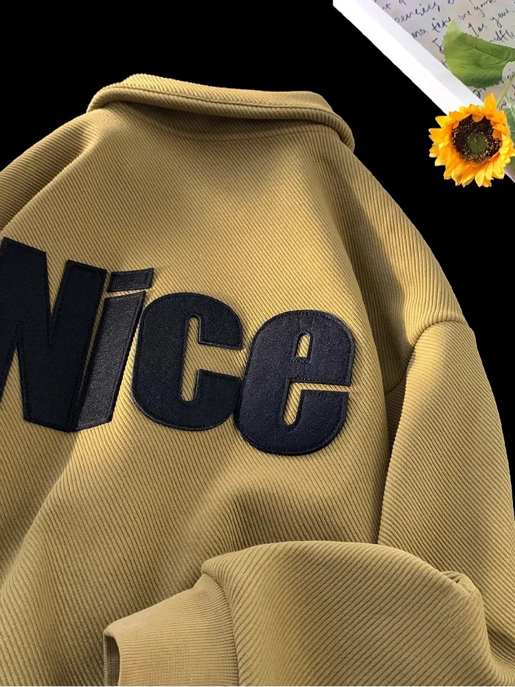 سترة بغطاء للرأس منقوشة بحروف ثقيلة الوزن من Aymelon American Sle للرجال فضفاضة مبطنة بالفعل ملابس خارجية دافئة عصرية غير رسمية...