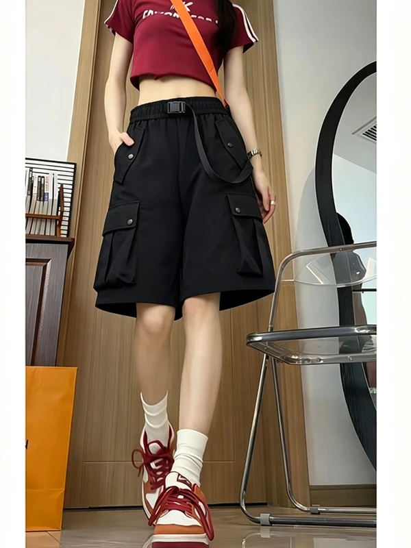 2026 New Summer American Workwear Black Multi-Pocket Shorts Unisex Loose Five-Quarter Casual Pants Cool And Stylish