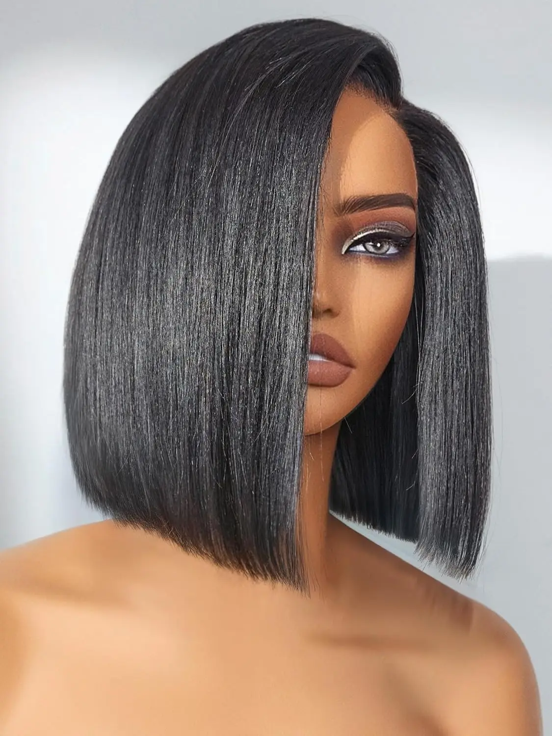 

Human Hair Wigs Glueless Lace Front 10 Inches Bob, Pre Cut Plucked Hd Lace Short Wig Ready To Go Natural Color Straight