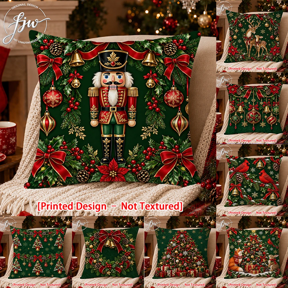 1pc Christmas Nutcracker Throw Pillow Covers, Winter Holiday Cushion Covers for Sofa Bed