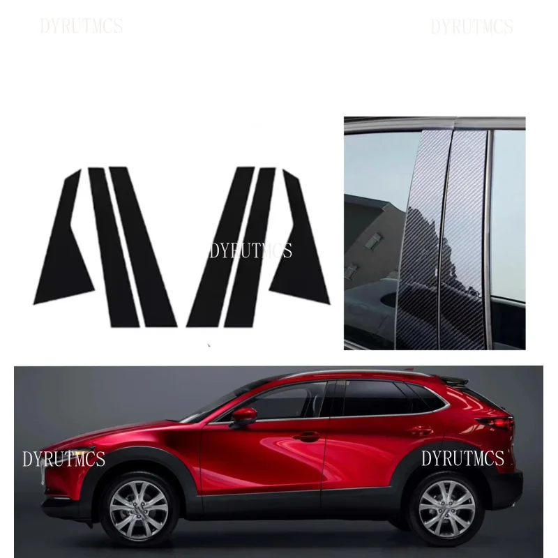 

6PCS Gloss Black Pillar Posts Silver Carbon Fit For Mazda CX 30 CX30 DM 2020-2025 Window Decor Door Side Mouliding Trim Cover