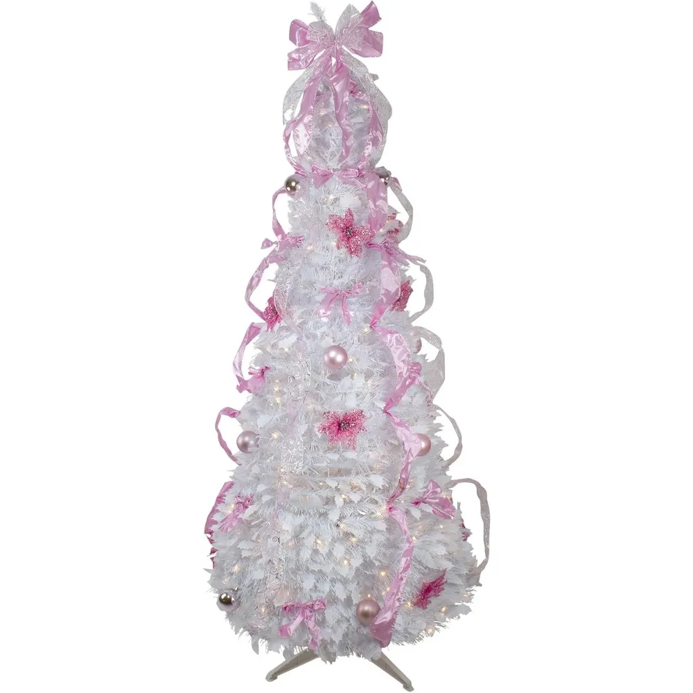 

Christmas Tree Decoration, 6-foot White and Pink Pre Decorated Pop-up Artificial Christmas Tree, Christmas Decorations