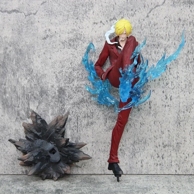 Modèle de figurine d'anime à effets spéciaux, One Piece, Gk Sanji, posture debout, coup de pied de démon rouge et bleu, statue d'ornement, cadeaux jouets, 24cm