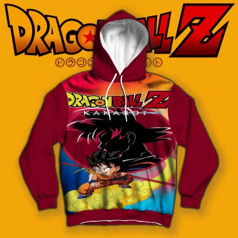 Sudadera con capucha de Dragon Ball Z para niños con estampado de Goku en Flying Nimbus, diseño único con logotipo y silueta atrevida "DRAGONBALL Z" para fanáticos de Kakarot