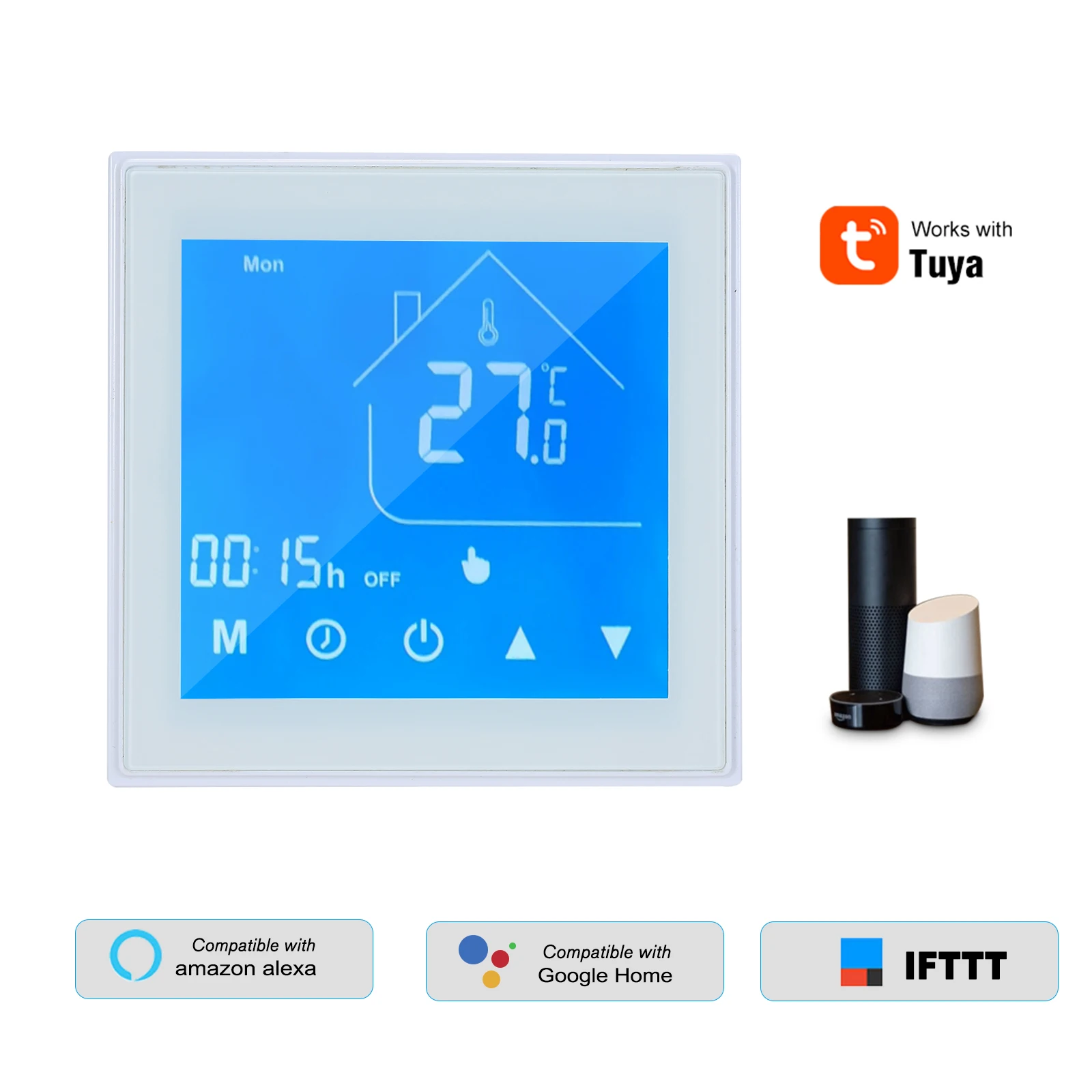 WiFi Smart Thermostat Temperature Controller LCD Display Week Programmable for Water Heating Tuya APP Control Compatible Alexa