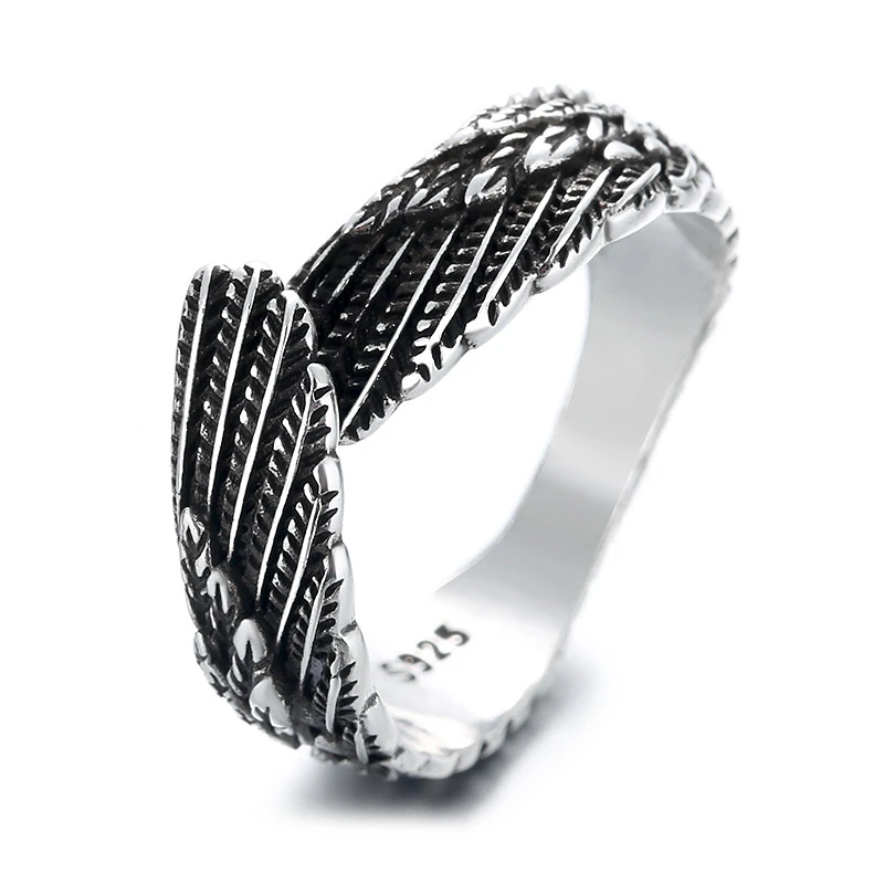 

Retro 925 Silver Angel Ring Men's Trend Personality Open Ring Fashion Men's Single Ring Imitation Thai Silver Wing Ring Jewelry