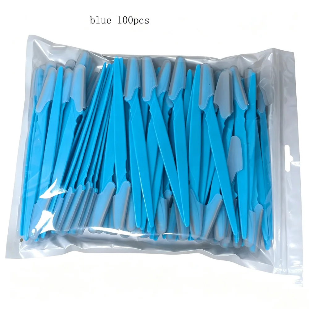 vvocci 100pcs Stainless Steel Eyebrow Shaver Eyebrow Trimmer Beauty Eyebrow Grooming Tool Eyebrow Razor Sharp