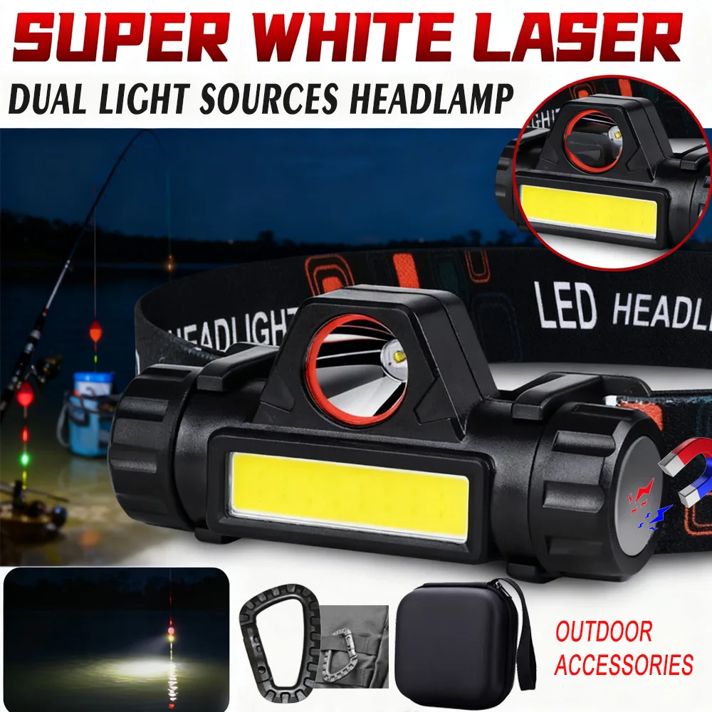 

Мощный светодиодный налобный фонарь, магнитный фонарь для рыбалки с длительным сроком службы батареи, перезаряжаемая водонепроницаемая фара для кемпинга, пешего туризма, езды на велосипеде