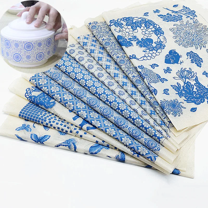 1PCS New Pottery Ceramics Clay Transfer Paper Glaze Underglaze Flower Paper Jingdezhen Blue and White Porcelain Decal Paper