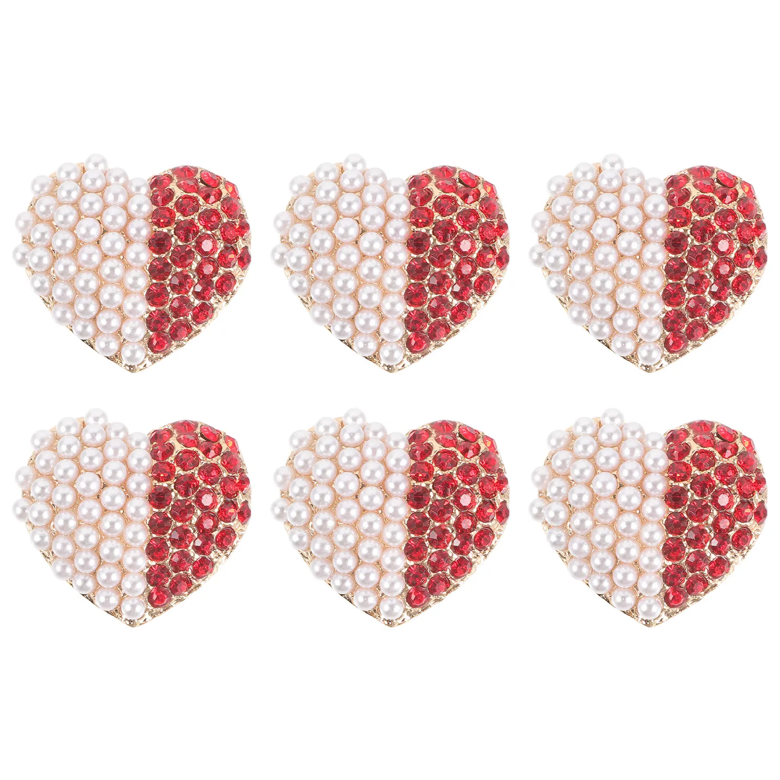 

6 Pcs Heart Shaped Crystal Brooch Pins Decorative Accessories for Clothing Bags Women Stylish Elegant Practical Durable