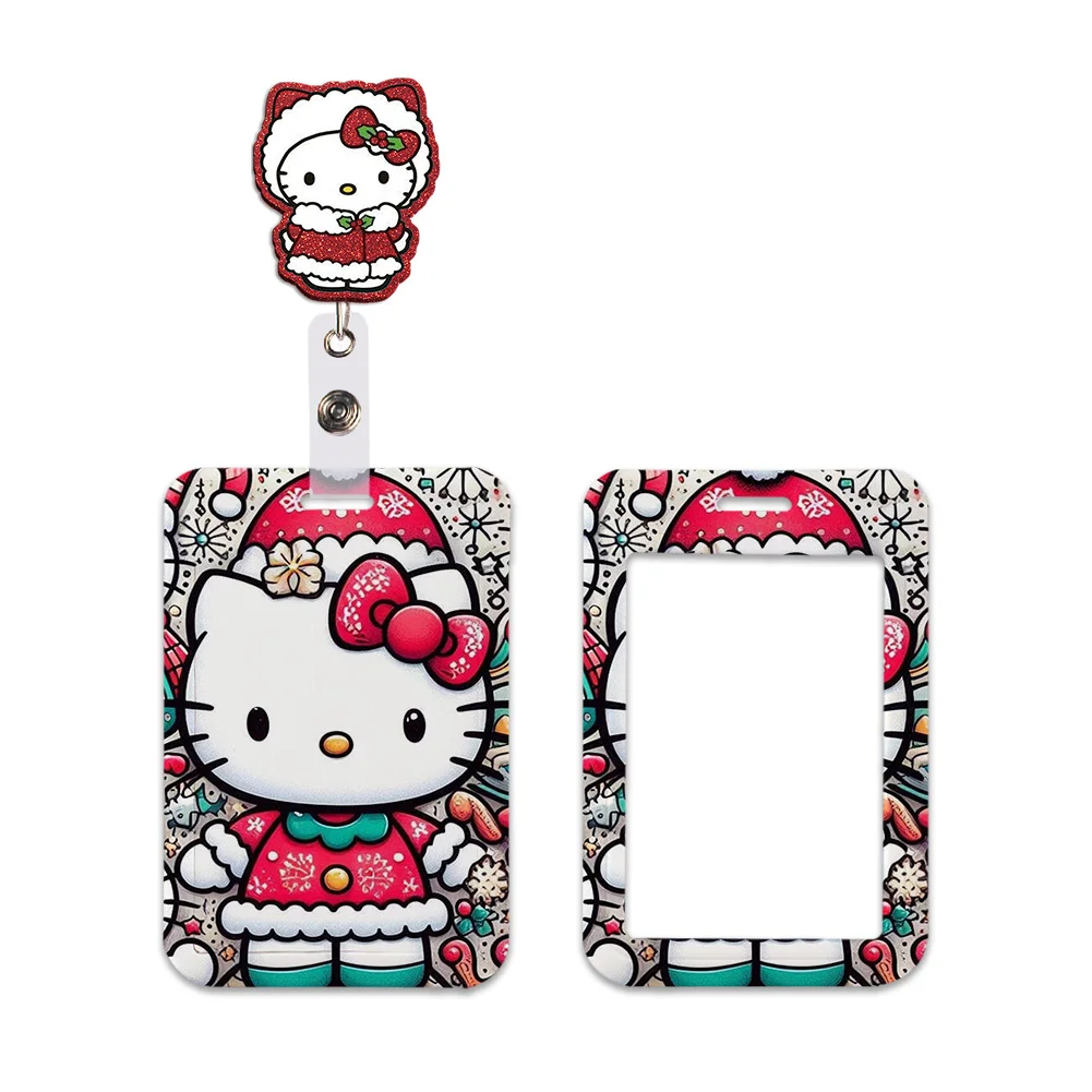 Christmas Hello Kitty Card Badge Holder ID Card Bus Card Holder Badge Reel Retractable Reel Clip Lanyards Xmas Accessories