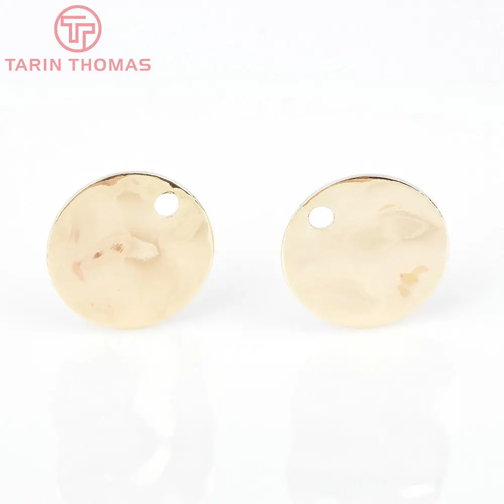 (6681) 12 piezas, 8MM, 10MM, 24K, chapado en oro, latón redondo, pendiente de tuerca de superficie irregular, accesorios de joyería Diy