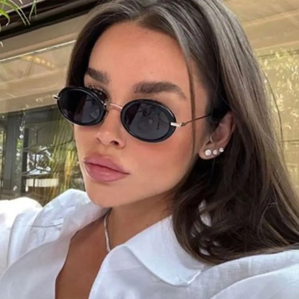 Punk Sunglasses Women's Fashion Oval Sun Glasses Vintage Metal Frame Shades Small Female Eyewear UV400 Protection Glasses