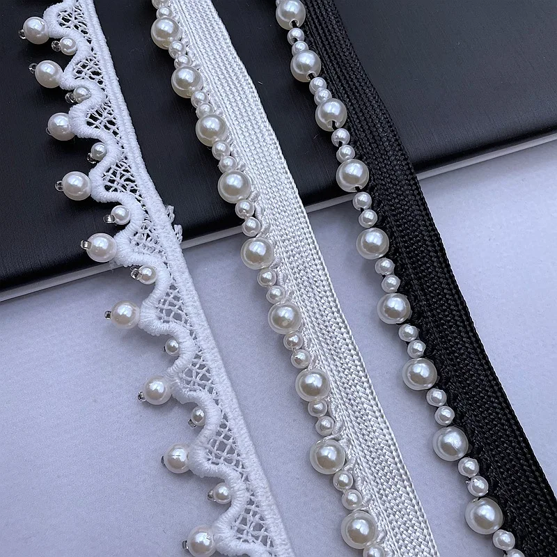 10yards/lot White/black Pearl Beaded Lace Ribbon Trim Handmade DIY Sewing Garment Craft Wedding Dress Materials Lace Pearl Trim