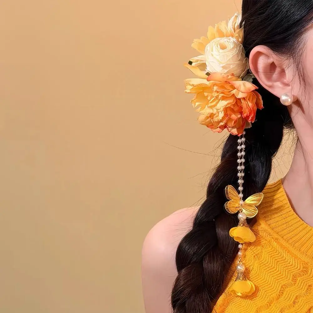 

Tassel Hanfu Hair Accessories Colorful Ancient Style Chinese Style Hair Clip Side Clip Headpieces Flower Hairpin