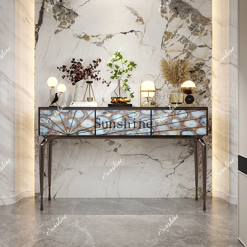 Light luxury home entrance cabinet Green luxury stone display living room High-end design art entrance platform FT