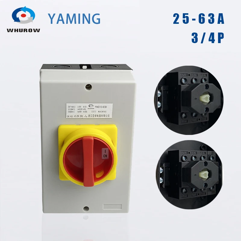 

IP65 Rotary Electrical Isolator Switch 25A-63A 3P/4P Disconnector DIN Switches Silver Contact ON OFF Cam Selector Box