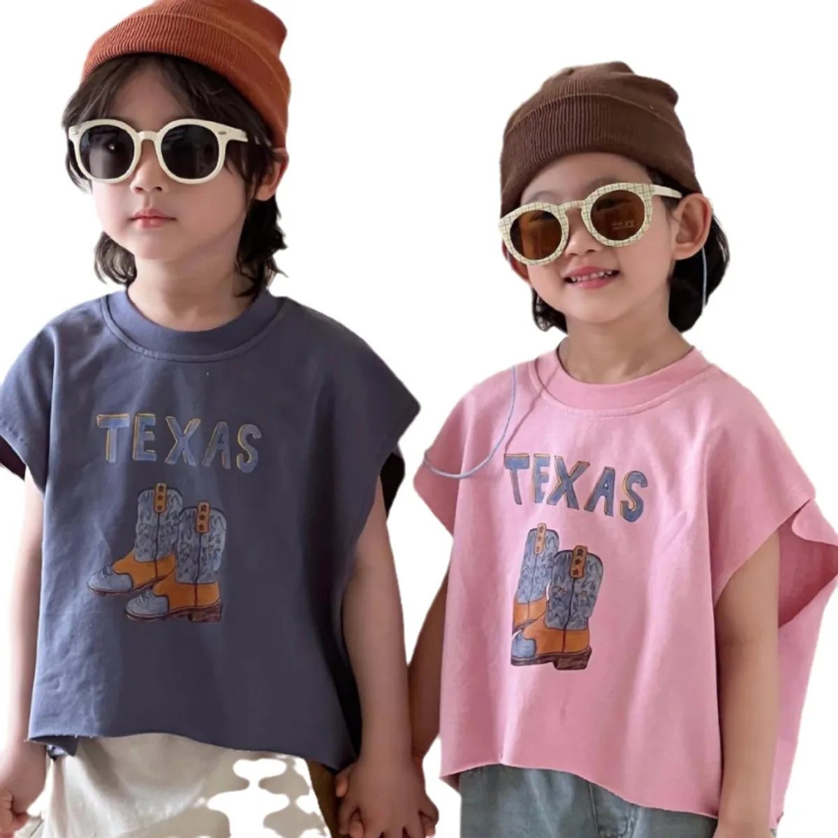 子供用半袖トップ,ラウンドカラー,プリント,ノースリーブTシャツ,夏服,女の赤ちゃん,男の子,女の子,子供,韓国,新しい,2024