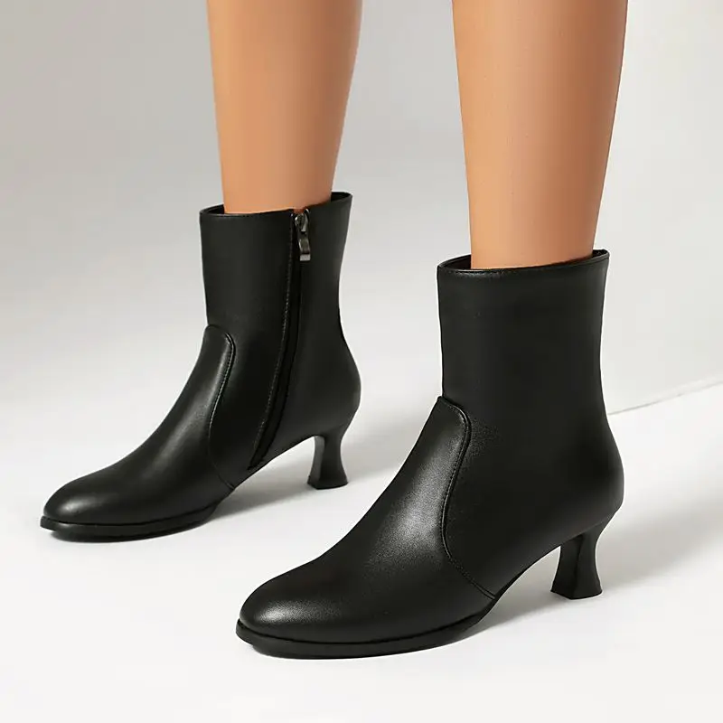 

Girseaby 2025 г. Женские модные двойные ботинки с круглым носком на каблуке 5,5 см на молнии, большие размеры 41, 42, 43 Ботильоны US12