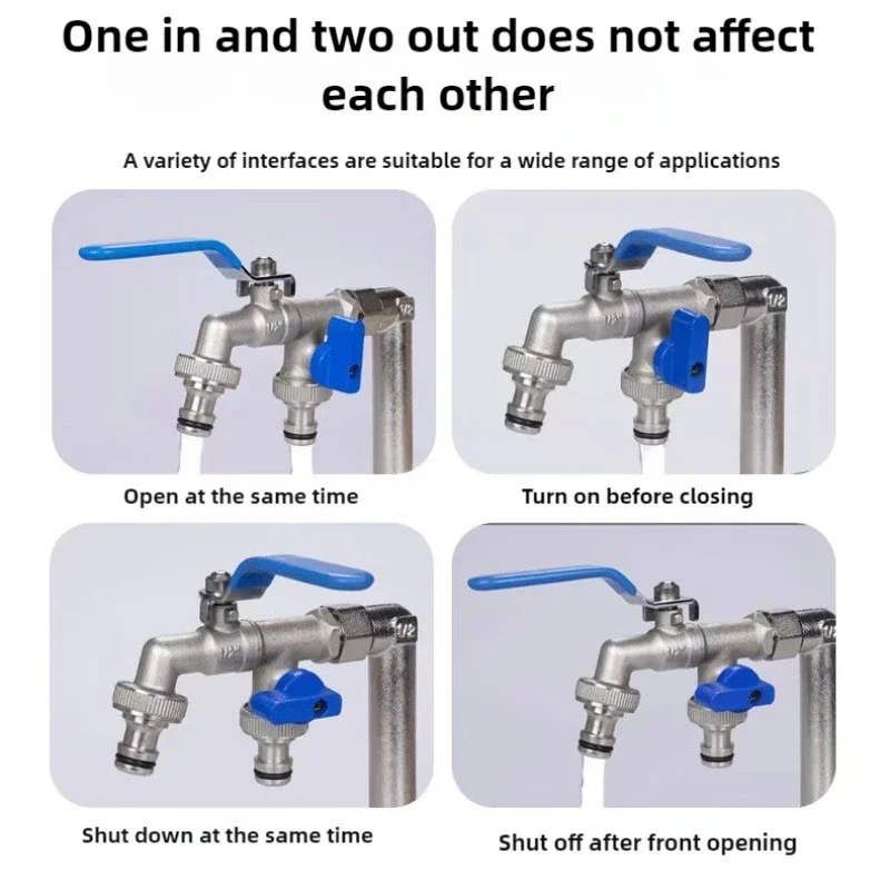 Horticultural Irrigation Dual Handle Dual Control Faucet Zinc Alloy Water Nozzle One Inlet and Two Outlets Double Nipple Faucet