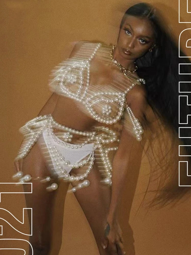 บาร์เซ็กซี่เพิร์ลชุดบิกินี่ไนท์คลับ POLE Dance เครื่องแต่งกายผู้หญิง Ds Gogo STAGE RAVE เครื่องแต่งกาย PARTY Dancer เสื้อผ้า