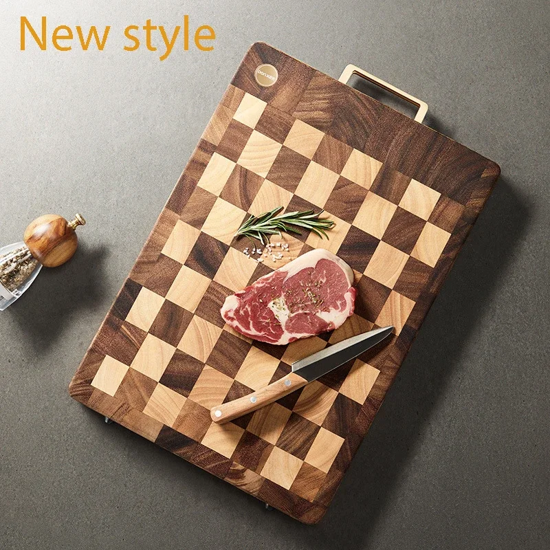 Black Walnut Checkerboard Cutting Board, End Grain Splicing Butcher Block with Handle, Thick Kitchen Chopping Board