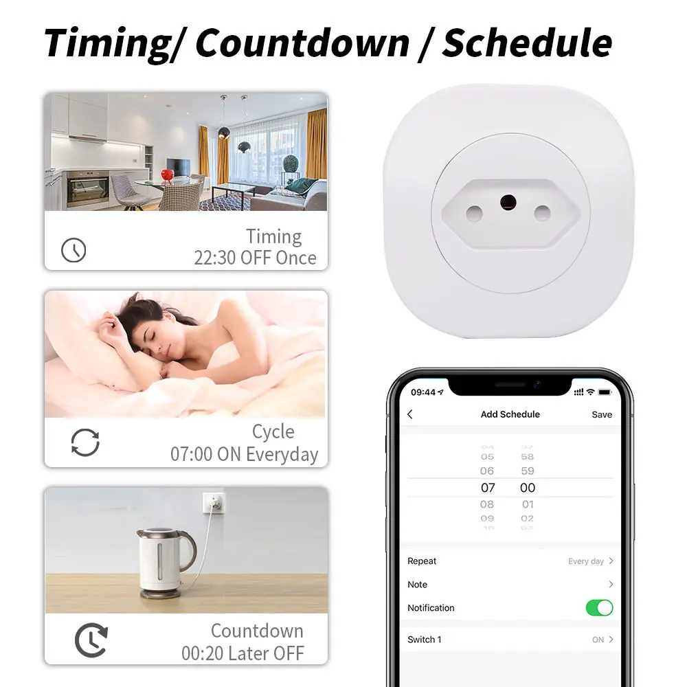 

SIXWGH Smart WiFi Power Outlet Brazil Standard 16A 220V/127V 50Hz Timing Floor Socket Works with Google Alexa NFC Tuya Smart