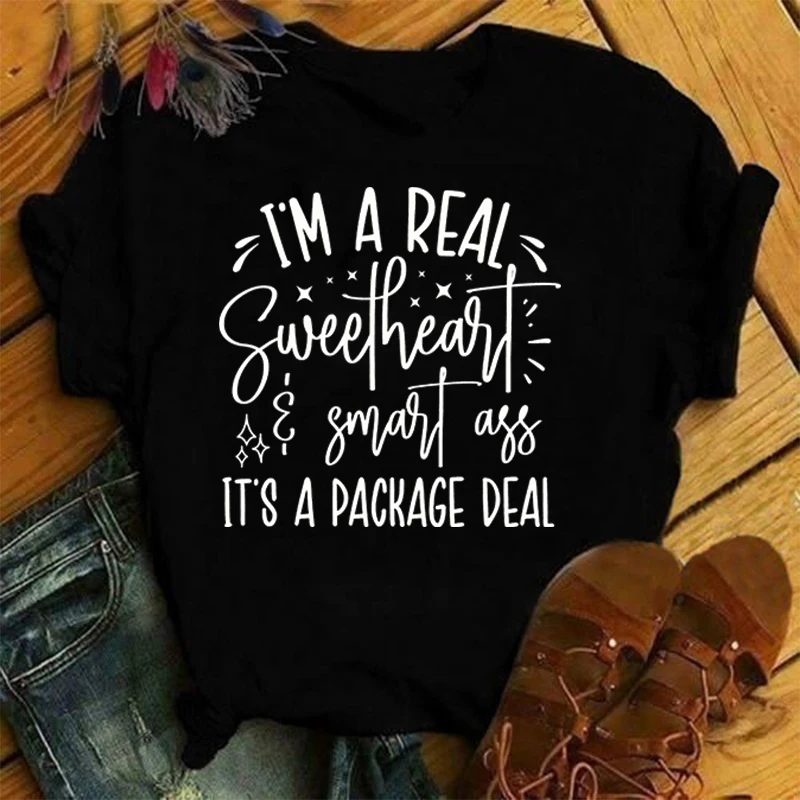 New I'M A Real Sweetheart Smart Ass It'S A Package Deal Letter Print Clothes Men Women Summer Short Sleeve Fashion Summer shirt