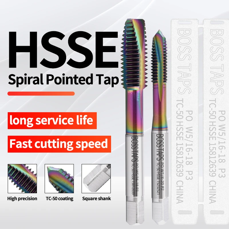 BOSS TAPS HSSE-M35 JIS Standard Spiral Pointed Tap W 1/8 5/32 3/16 7/32 1/4 5/16 3/8 7/16 1/2 5/8 Machine Screw Thread Taps 