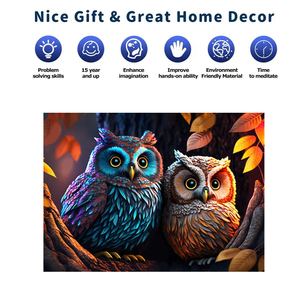 Coppia di gufo puzzle in legno per adulti, pezzi a forma di animale puzzle giocattoli, regalo di natale decorazioni per la casa gioco di famiglia