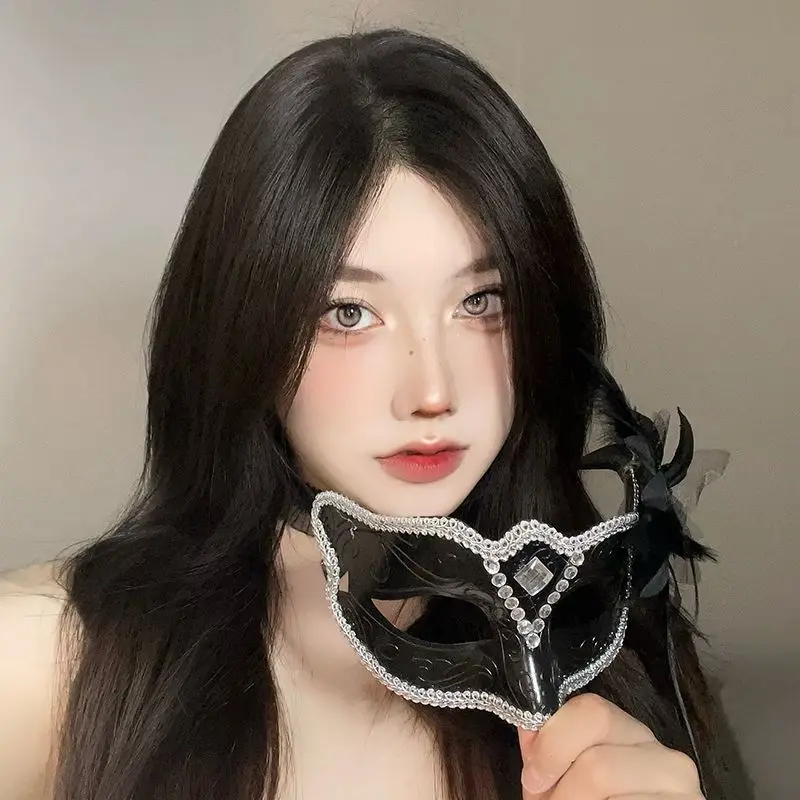 Máscaras de máscaras para mulheres rosa lantejoulas strass pena renda flor acessórios festa cosplay baile halloween carnaval luxo