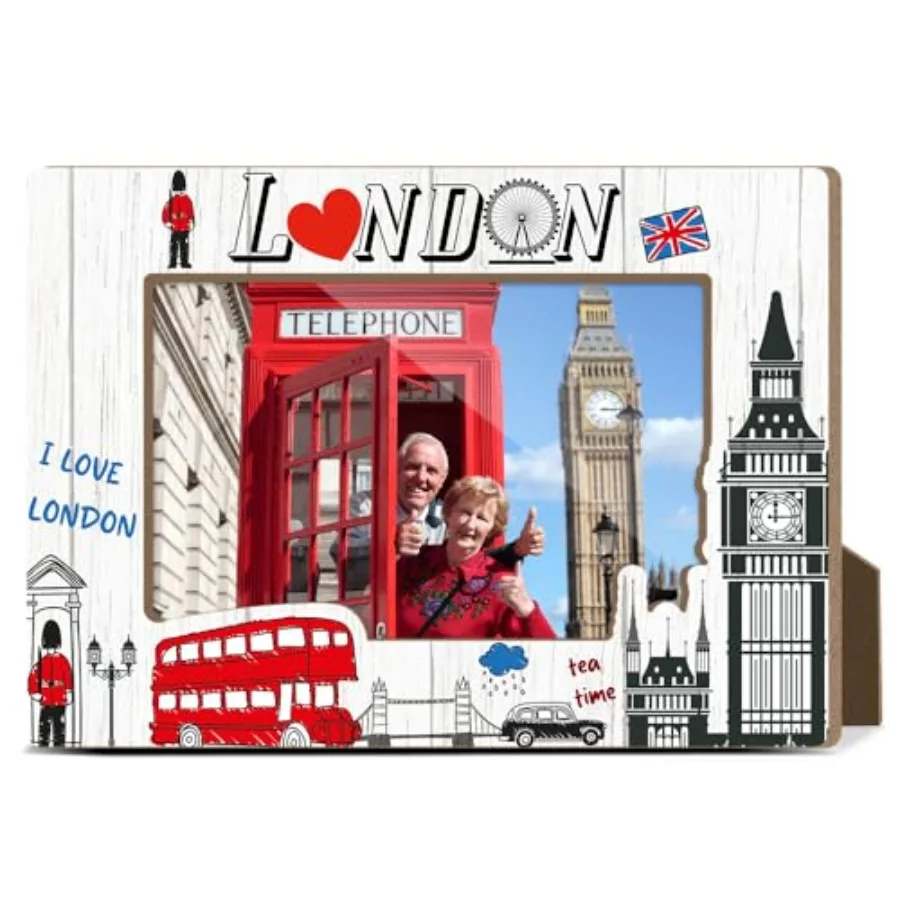 London Theme Wooden Picture Frames London Souvenirs Photo Frames Vacation Honeymoon Gifts for Friend Family Couples Home Office