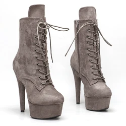 Leecabe  Suede 15CM/6inches Pole dancing shoes High Heel platform Boots closed toe Pole Dance boot