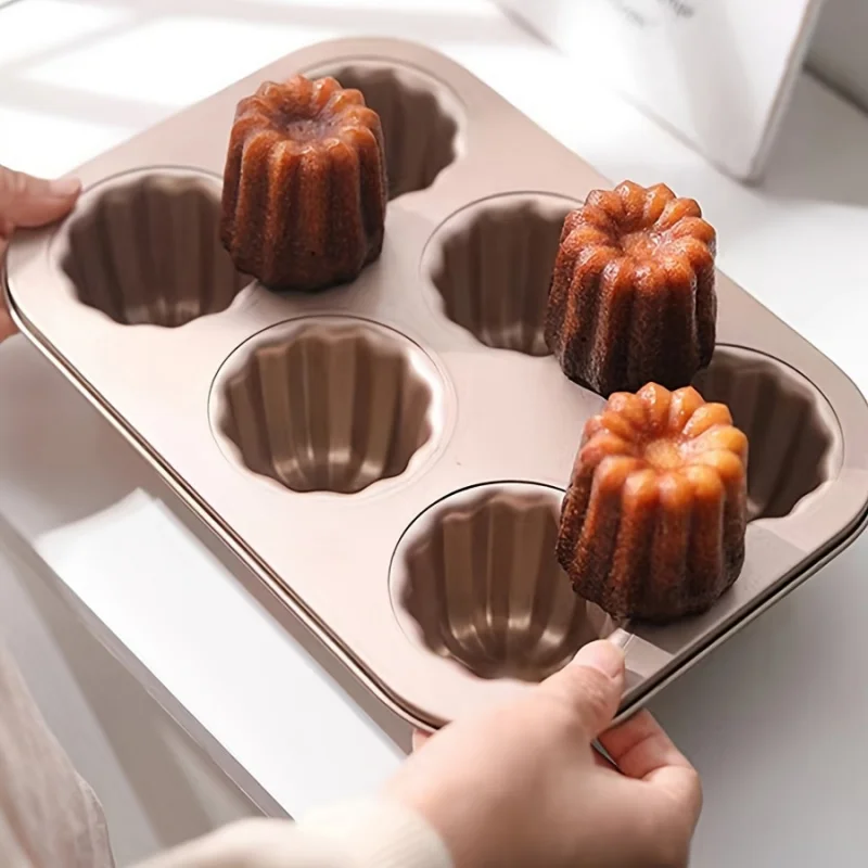 1pc Canelé Mold 6-Cup Non-Stick Carbon Steel Baking Tray French Custard Cake Mold for Oven