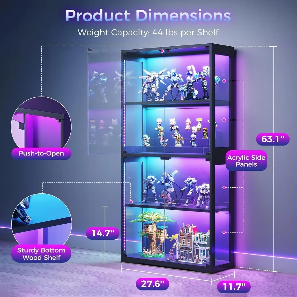 AODK 2-Pack Glass Display Cabinet with Glass Doors, RGB Glass Display Case