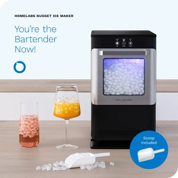 hOmeLabs Countertop Nugget Ice Maker - Stainless Steel with Touch Screen - Portable and Compact - Chewable Nugget Ice Machine