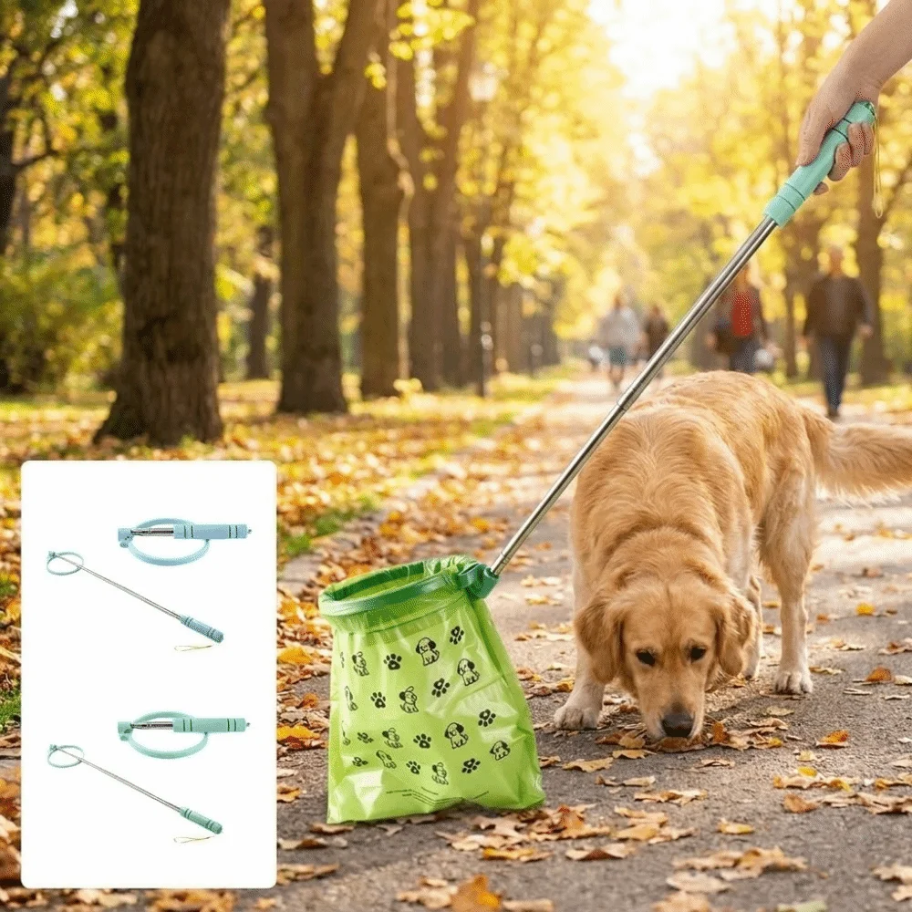 Retractable Dog Poop Scooper Non-Contact Long Handle Pet Waste Cleaner Foldable Scalable Dog Poop Catcher Friendly Grabber