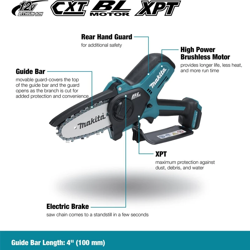 Imagem -02 - Makita Brushless Cordless Poda Serra Ferramenta Elétrica de Alto Desempenho Ferramenta Elétrica Ajustável Exterior Corte de Madeira Corte Max Cxt 12v Uc100dz