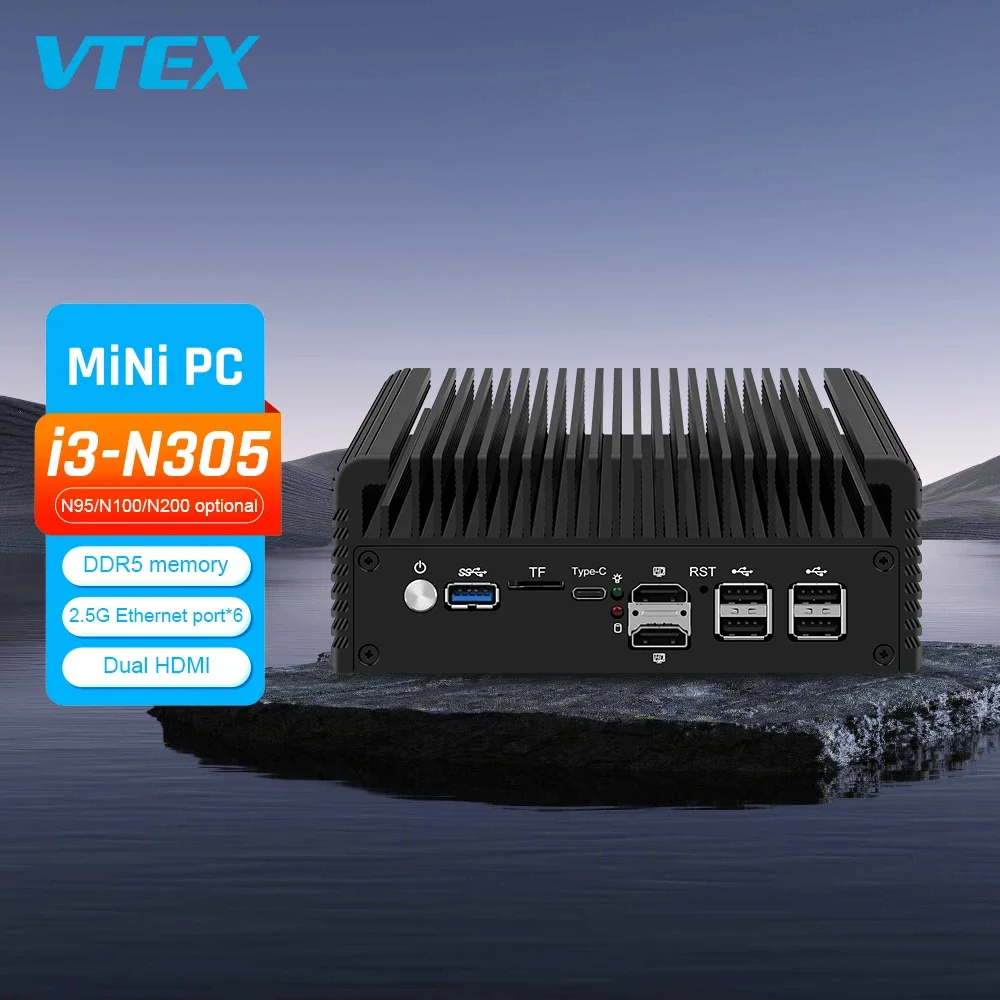 

Factory Direct Sales Compact Size Low Power In-Tel N100 6Xrj45 Fanless Industrial Embedded Mini Pcs